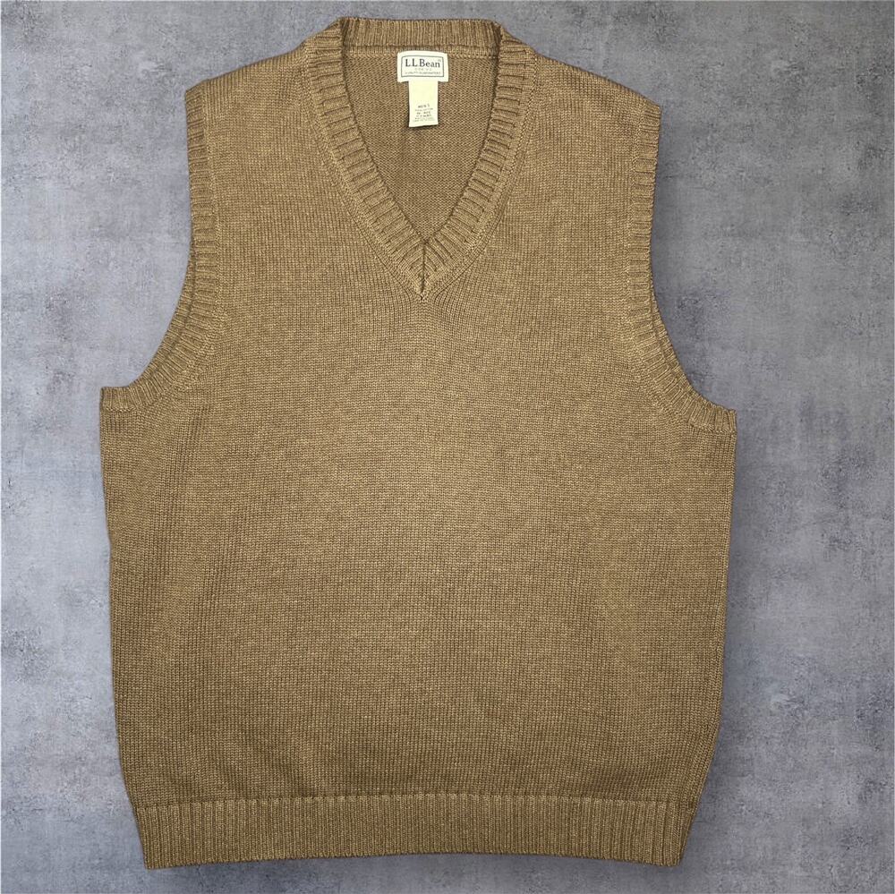 L.L. Bean Men's Medium Pullover Brown Sweater 100% Cotton V-neck EUC Classic